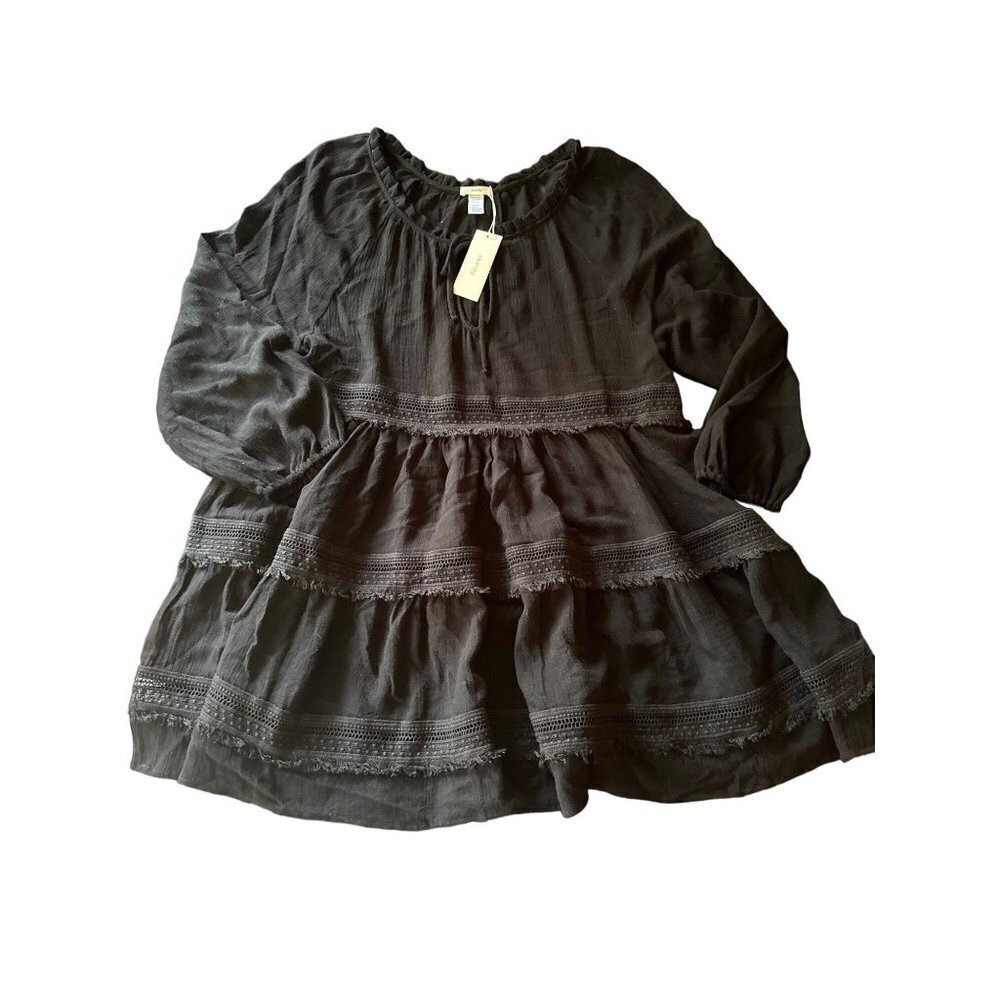 NWT Eberjoy Black Long Sleeve Gauzy Beach Cover Lace Detail Size‎ Large